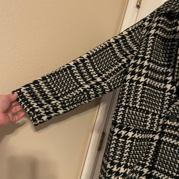 NWT Avec Les Filles Black White Plaid Houndstooth Pea Coat Small Career Preppy - Picture 5 of 9